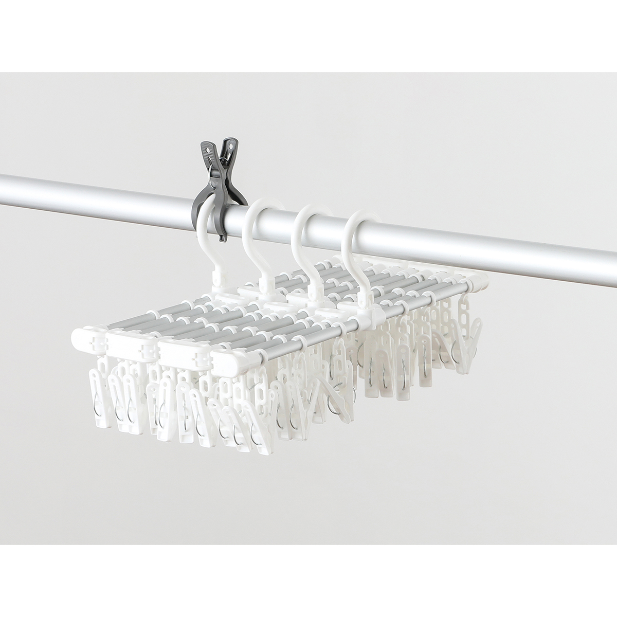 JD伸縮アルミ角ハンガーワイド ピンチ60個付 ホワイト