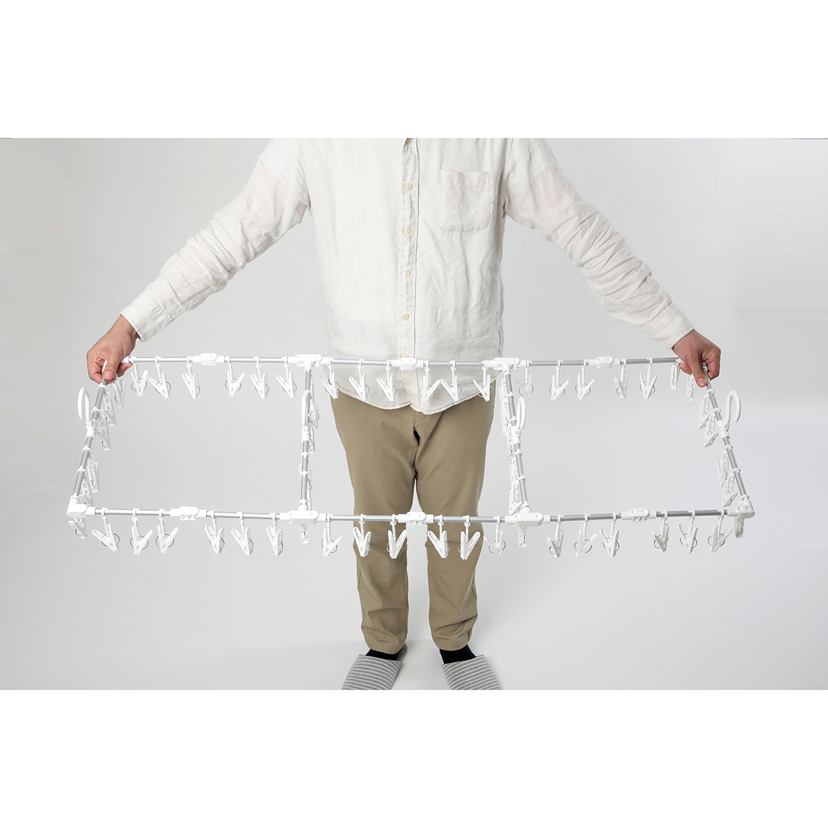 JD伸縮アルミ角ハンガーワイド ピンチ60個付 ホワイト