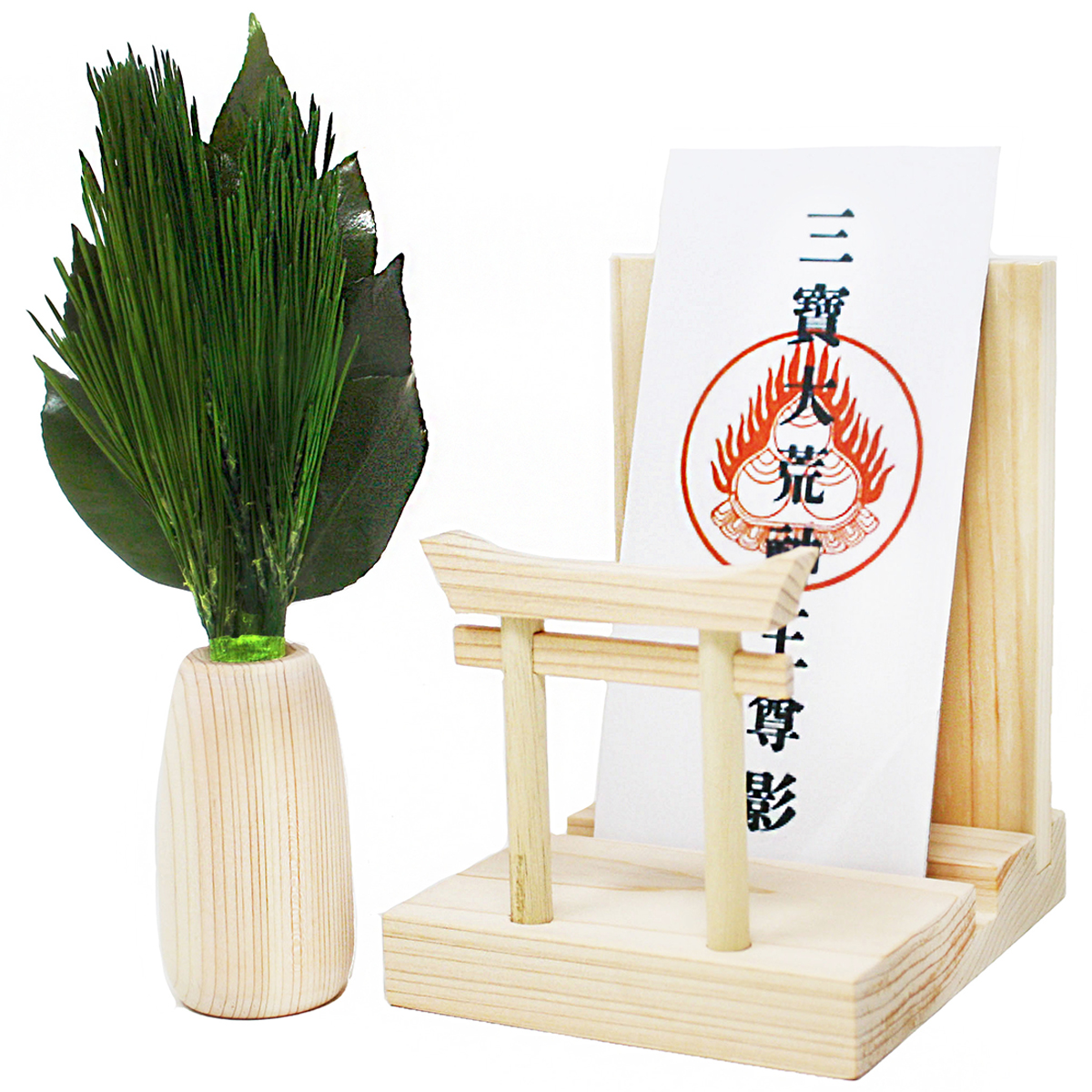 Ａ＆Ｋ　ミニＳ荒神松　丸立て鳥居付き神棚セット