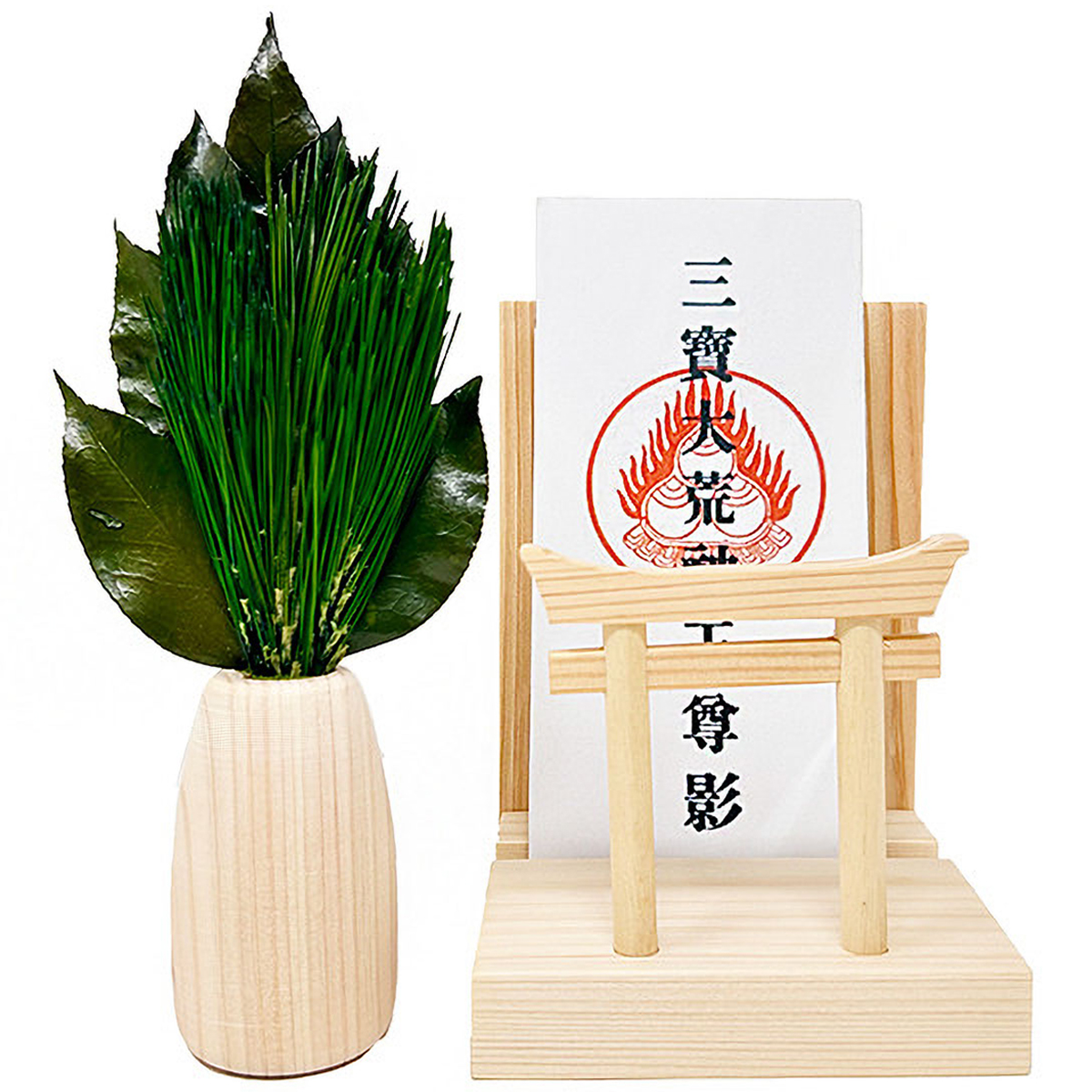 Ａ＆Ｋ　ミニＳ荒神松　丸立て鳥居付き神棚セット
