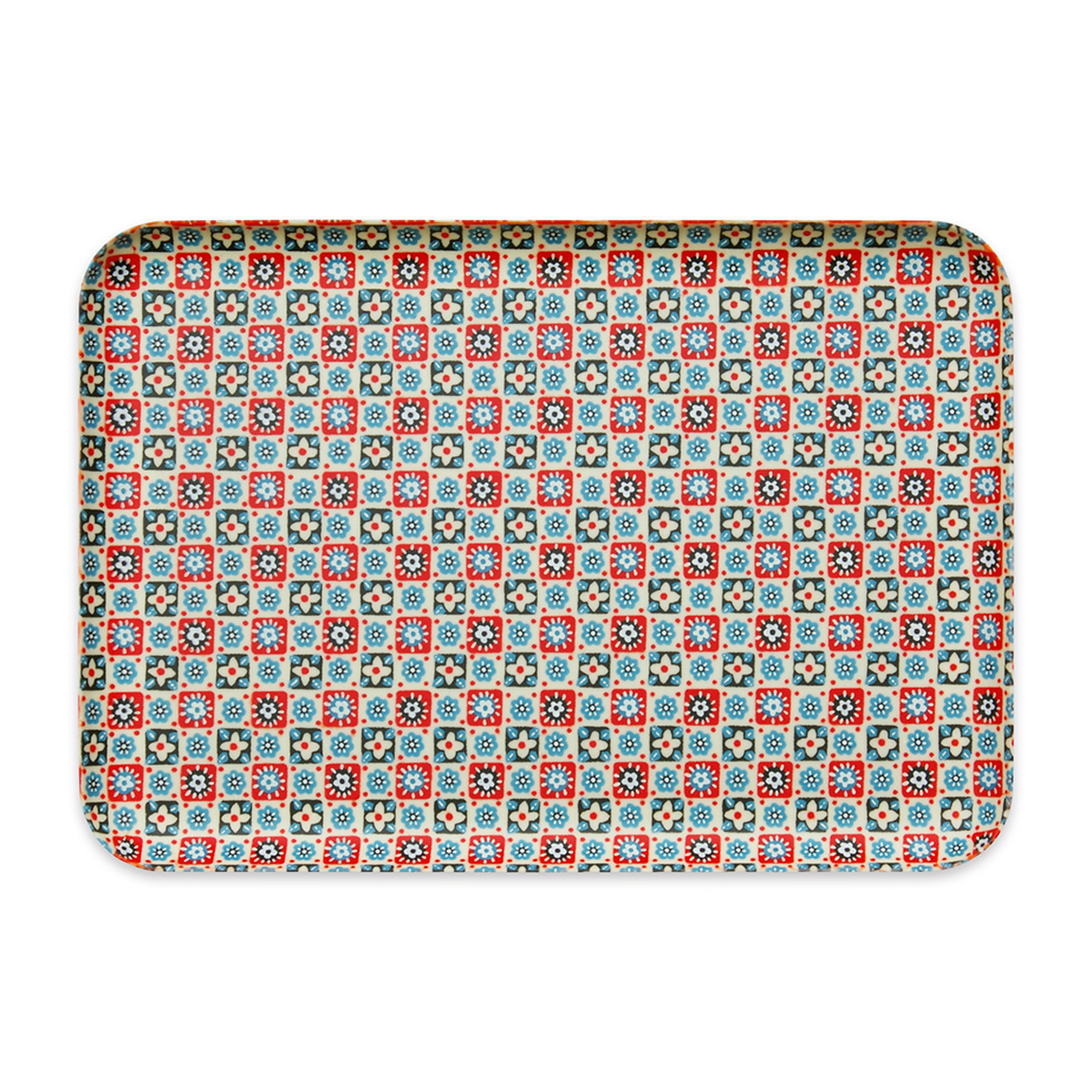 ＣＮ花友禅和紙トレー　Ｍ角　花入り格子　ブルー