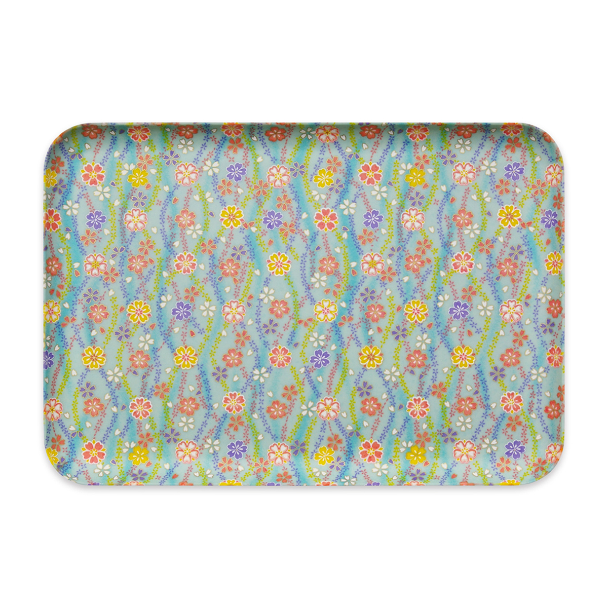 ＣＮ花友禅和紙トレー　Ｍ角　梅桜桜流れ　ブルー