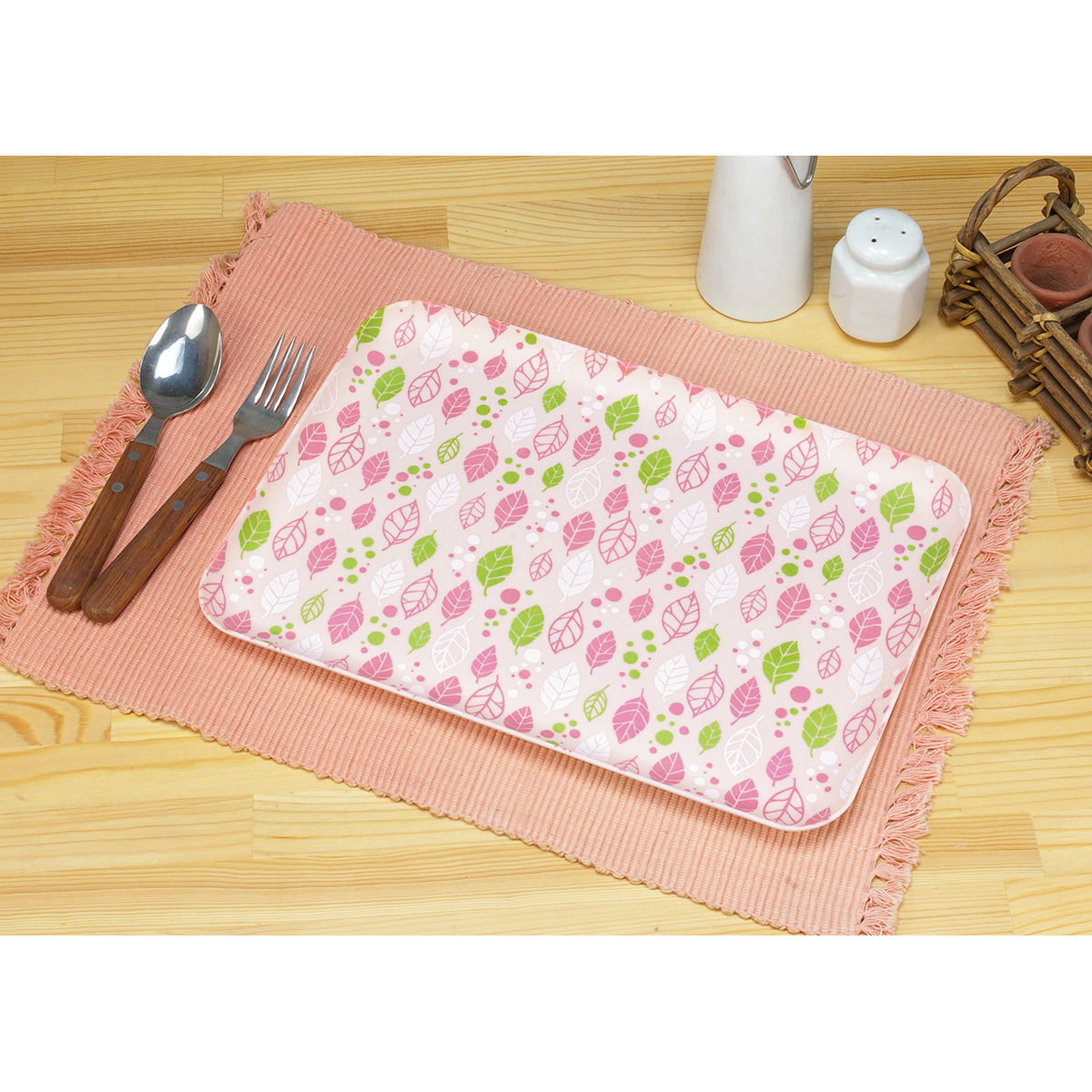 ＣＮ花友禅和紙トレー　Ｍ角　スプリングリーフ　ピンク