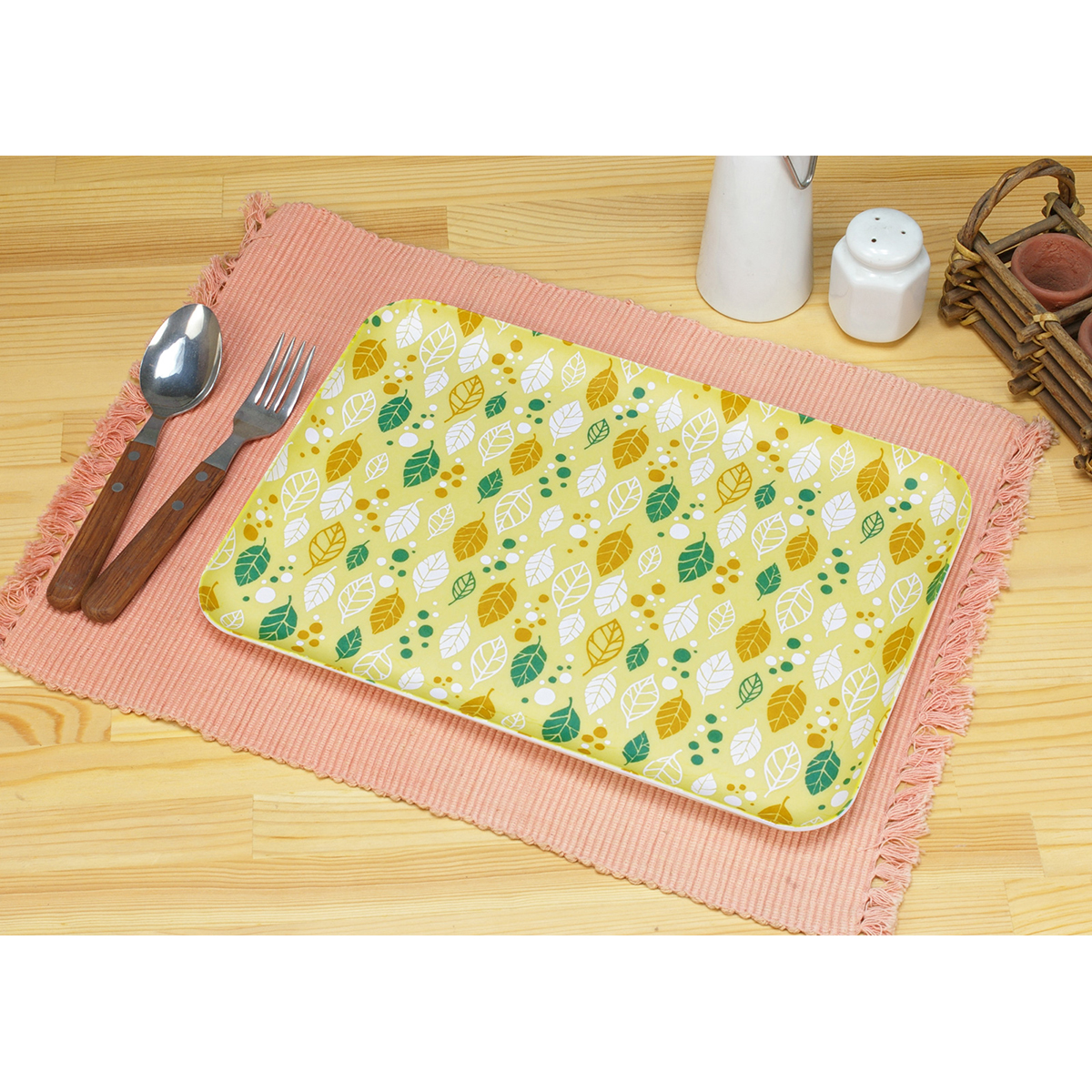 ＣＮ花友禅和紙トレー　Ｍ角　オータムリーフ　イエロー