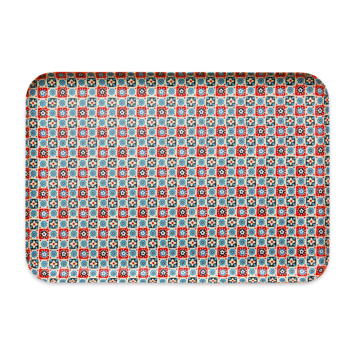 ＣＮ花友禅和紙トレー　Ｌ角　花入り格子　ブルー