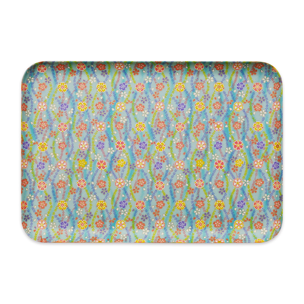 ＣＮ花友禅和紙トレー　Ｌ角　梅桜桜流れ　ブルー