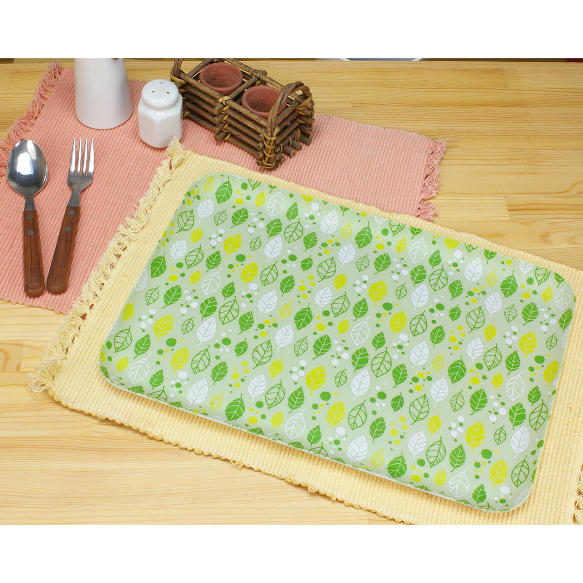 ＣＮ花友禅和紙トレー　Ｌ角　サマーリーフ　グリーン