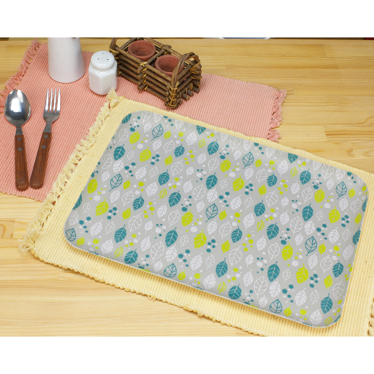 ＣＮ花友禅和紙トレー　Ｌ角　ウインターリーフ　グレー