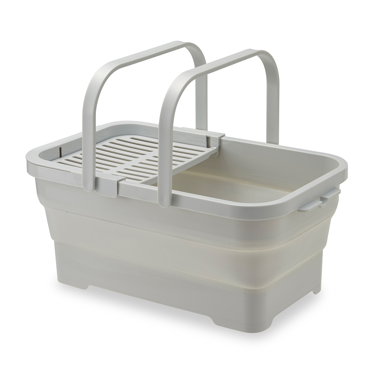伊勢藤　おりたためるバスケット１５Ｌ　ちょい置きトレー付き　　グレー