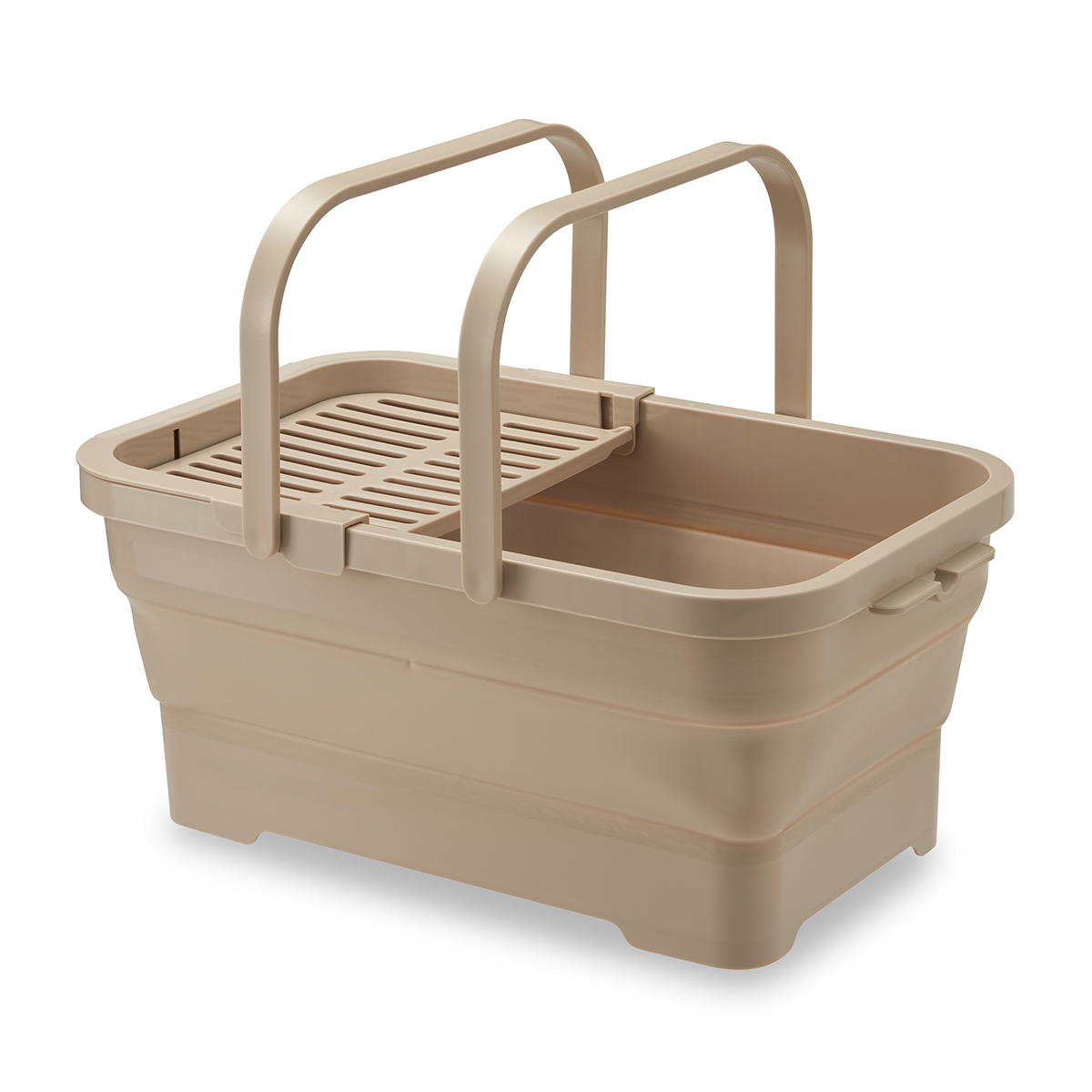 伊勢藤　おりたためるバスケット１５Ｌ　ちょい置きトレー付き　　ベージュ