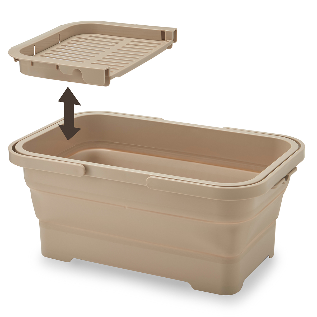 伊勢藤　おりたためるバスケット１５Ｌ　ちょい置きトレー付き　　ベージュ