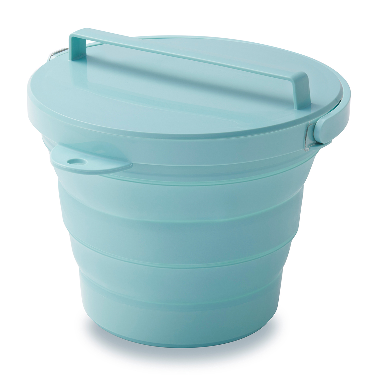 伊勢藤　おりたためるバケツ８Ｌ　フタ付き　　ミントグリーン