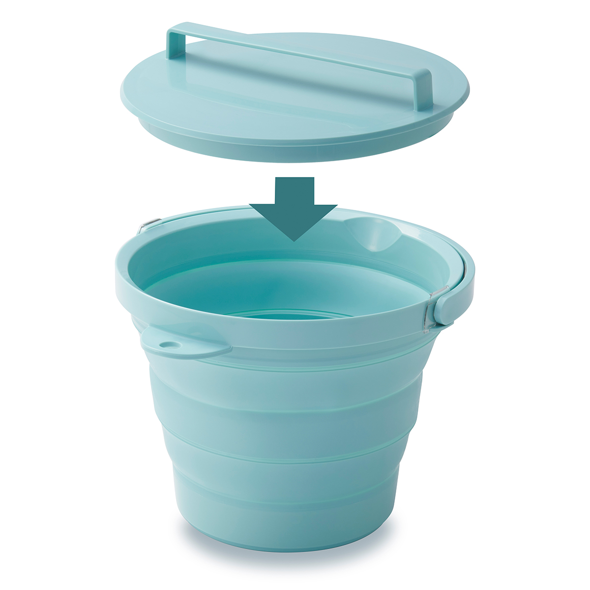 伊勢藤　おりたためるバケツ８Ｌ　フタ付き　　ミントグリーン
