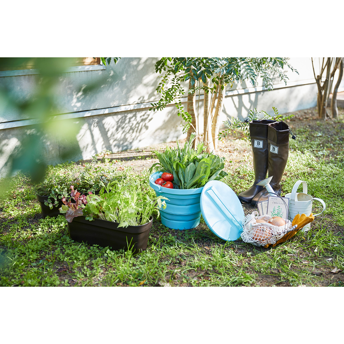 伊勢藤　おりたためるバケツ８Ｌ　フタ付き　　ミントグリーン