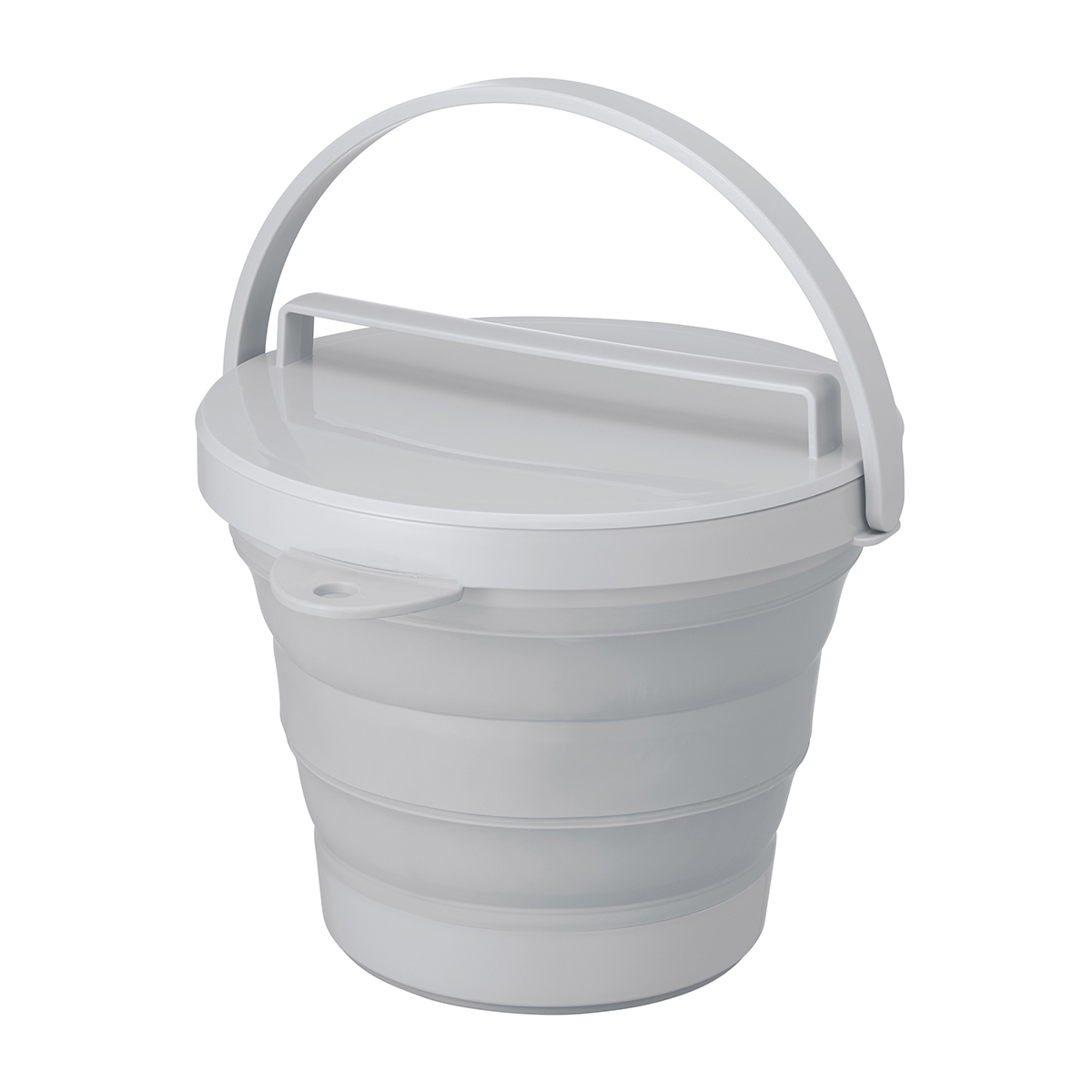 伊勢藤　おりたためるバケツ８Ｌ　フタ付き　　グレー