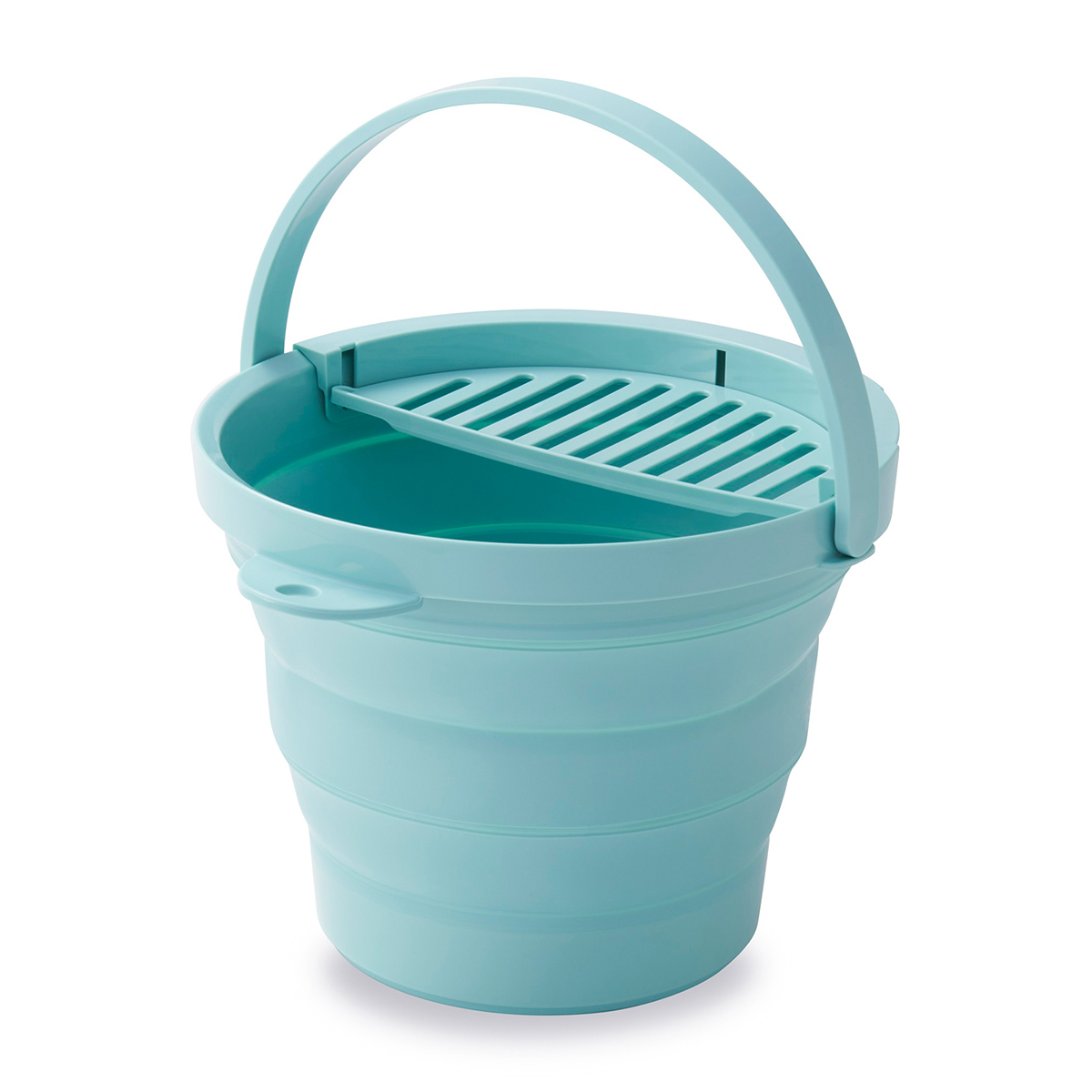 伊勢藤　おりたためるバケツ８Ｌ　ちょい置きトレー付き　　ミントグリーン