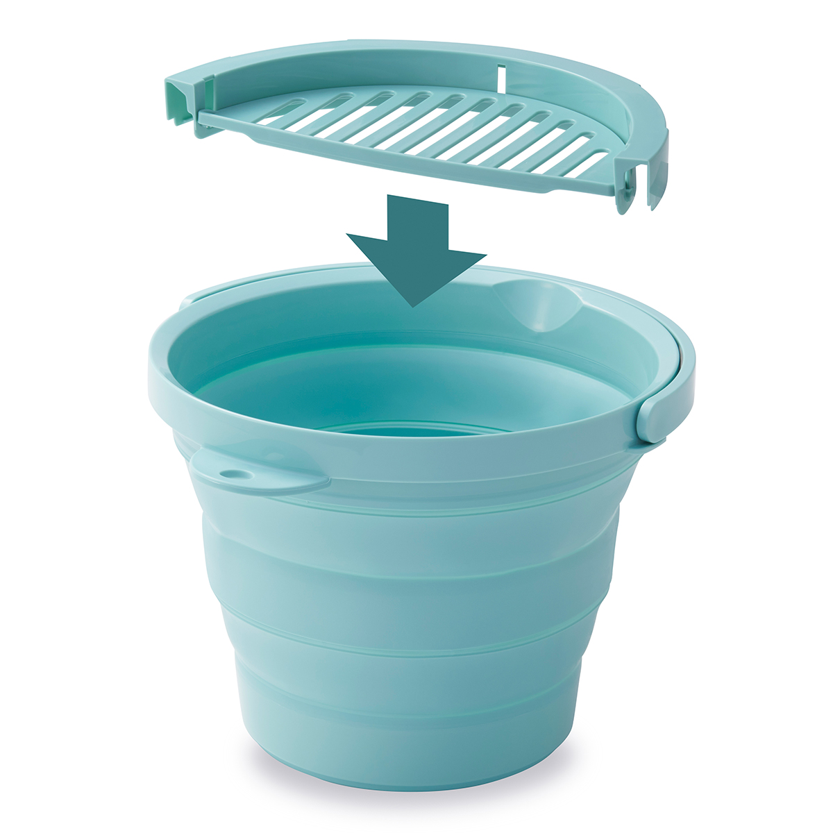 伊勢藤　おりたためるバケツ８Ｌ　ちょい置きトレー付き　　ミントグリーン