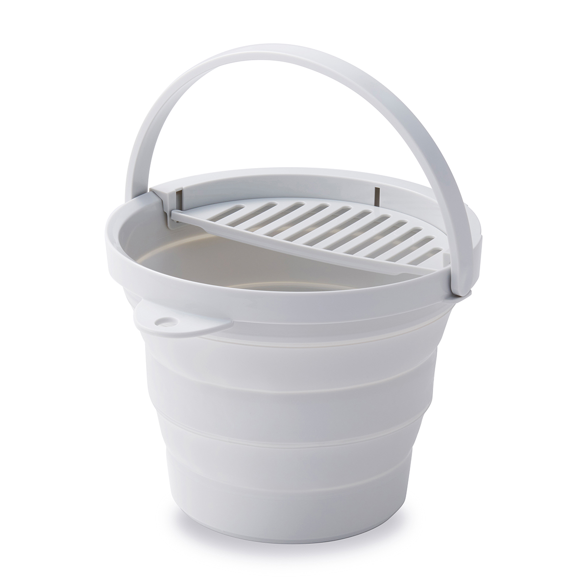 伊勢藤　おりたためるバケツ８Ｌ　ちょい置きトレー付き　　グレー
