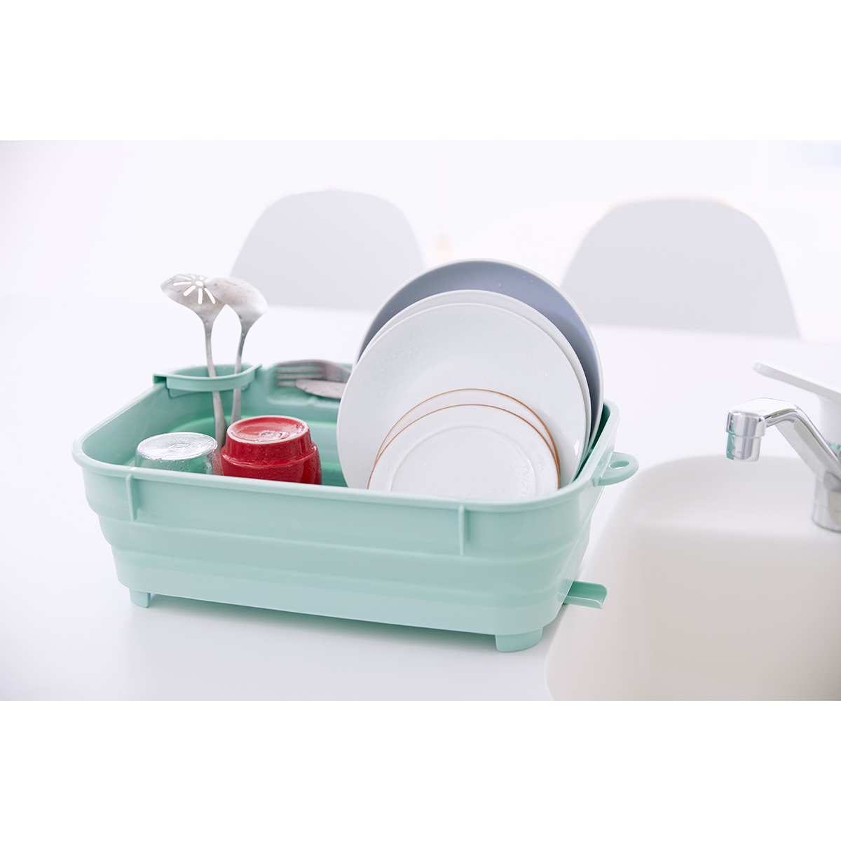 伊勢藤　おりたたみ水切りバスケット　ミントグリーン