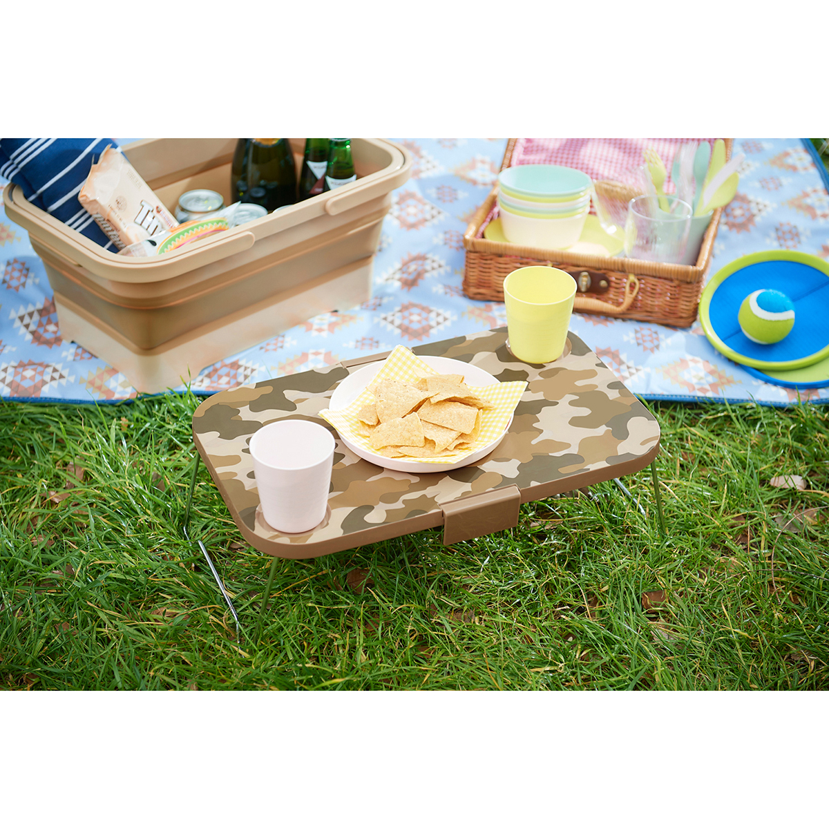 伊勢藤　折りたたみバスケット＆テーブルＭＩＬＡＲＧＯ　カーキ