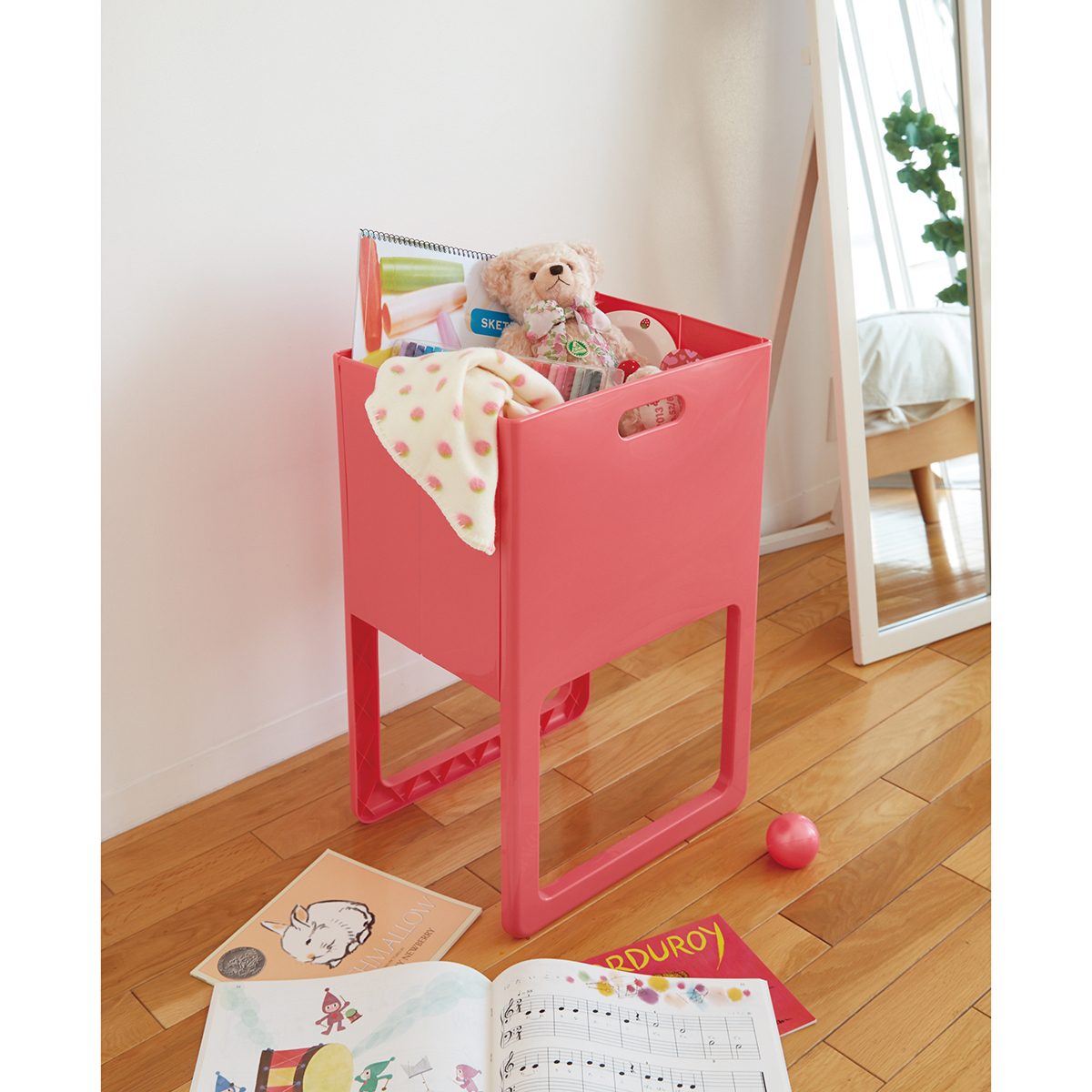 伊勢藤　折りたたみ＆脚付きバスケット　ＡＣＯＴ（アコット）　ピンク