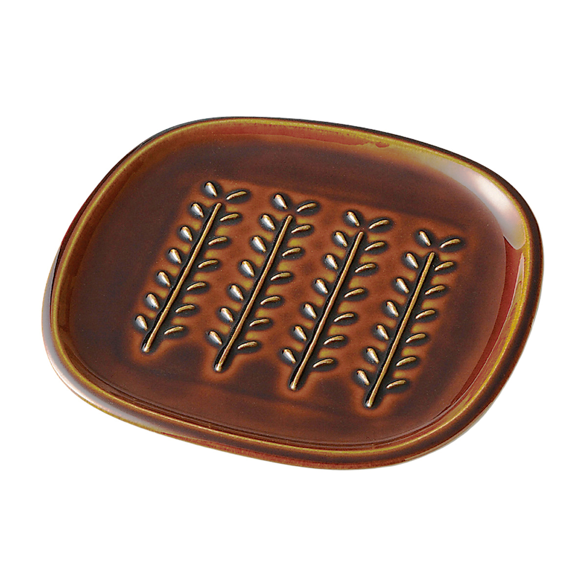 ♦江戸時代 瀬戸焼系 飴釉 八角形 面取り 幾何学文様 豆香炉 香道具 骨董品 深山 crust（クラスト）パン皿 小枝柄 飴釉 | かぜとゆき