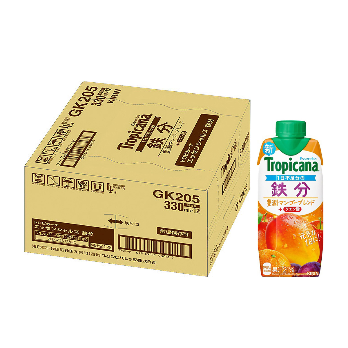 トロピカーナ　エッセンシャルズ　鉄分　ＬＬプリズマ330ml（ケース12本）