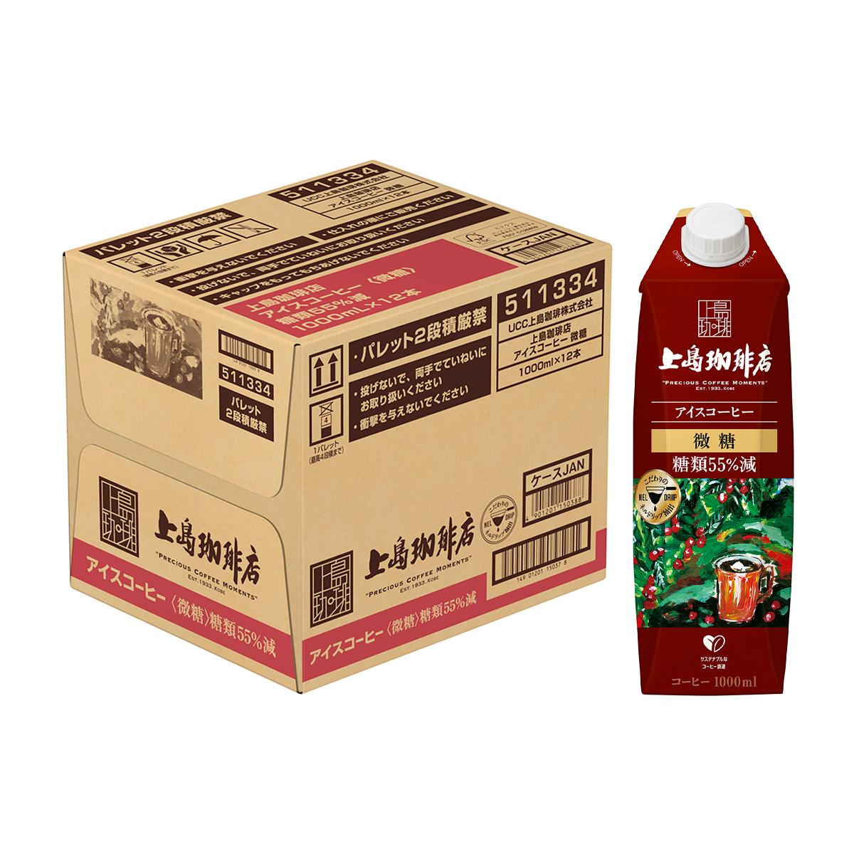 UCC　上島珈琲店アイスコーヒー微糖　1000ml(ケース　12本)