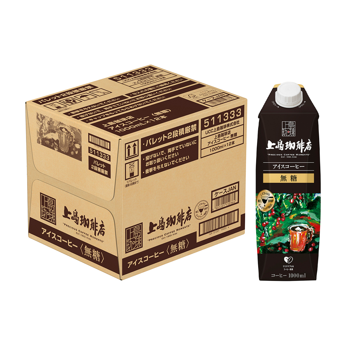 UCC　上島珈琲店アイスコーヒー無糖　1000ml(ケース　12本)