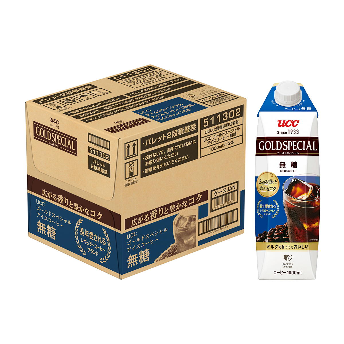 UCC　ゴールドスペシャルアイスコーヒー無糖　1000ml(ケース　12本)