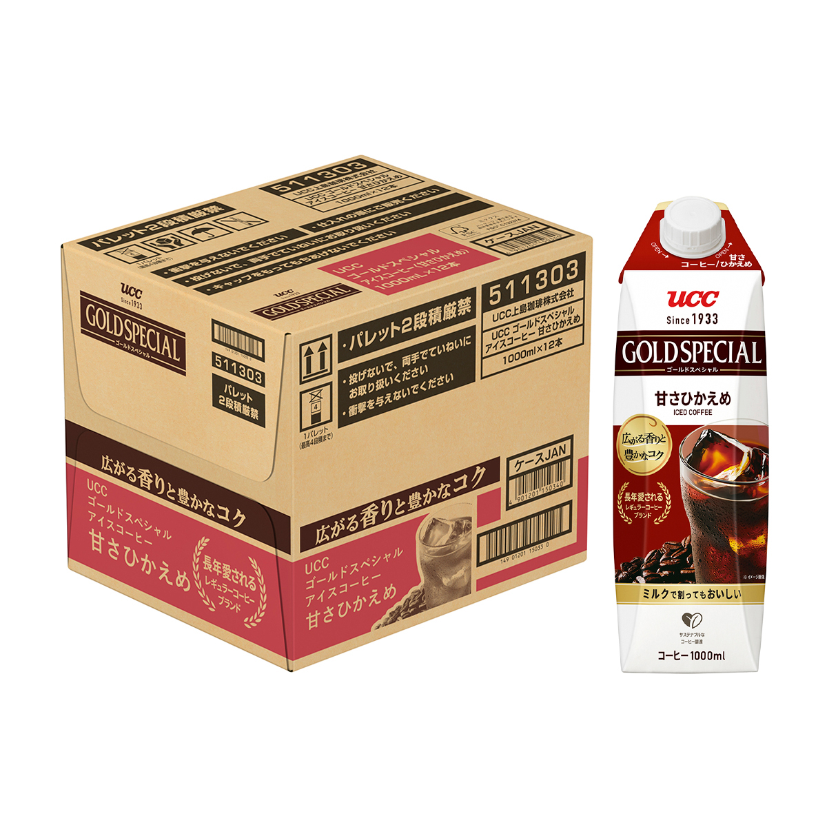 UCC　ゴールドスペシャルアイスコーヒー甘さひかえめ　1000ml(ケース12本)