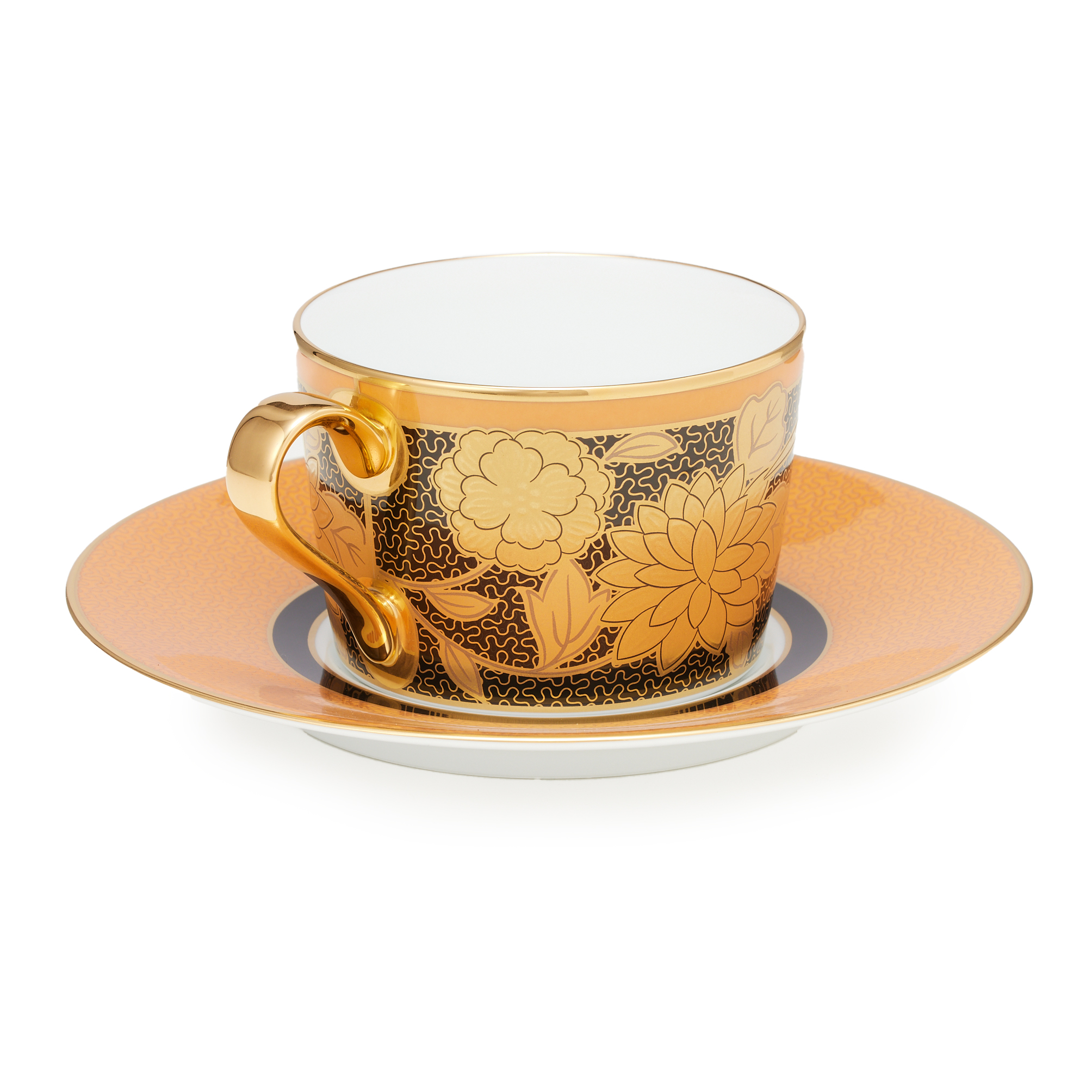 オマージュコレクション 橙絵花鳥文/カプチーノ碗皿