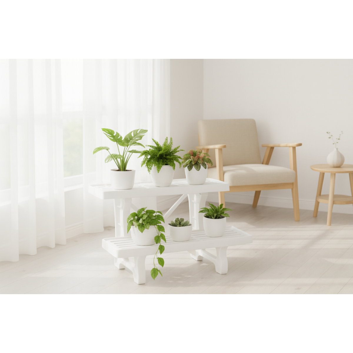 グリーンパル　フラワースタンド２段４５ｃｍ幅　ホワイト