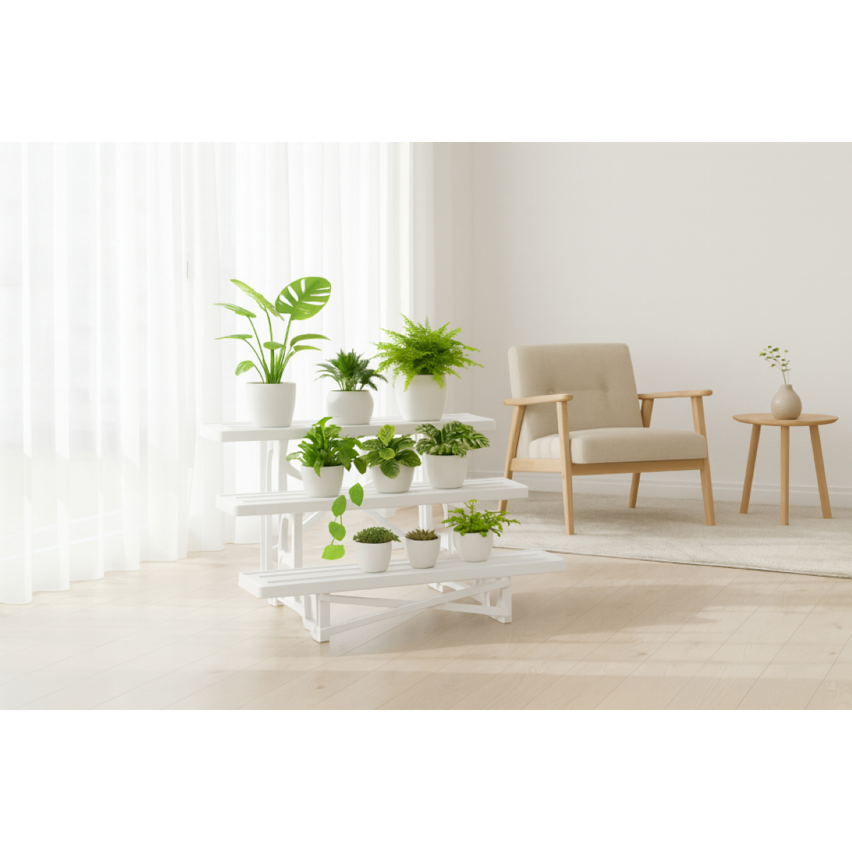 グリーンパル　フラワースタンド３段６０ｃｍ幅　ホワイト