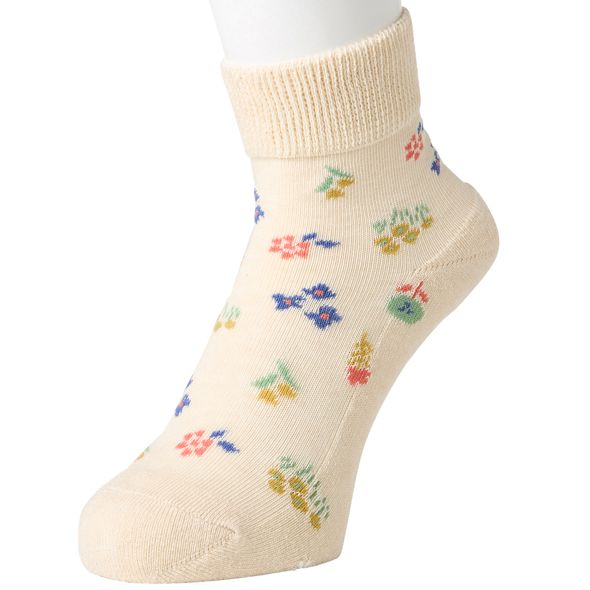 はくらく締め付け感が少ない！ゆったり靴下　小花柄（すべりどめつき）