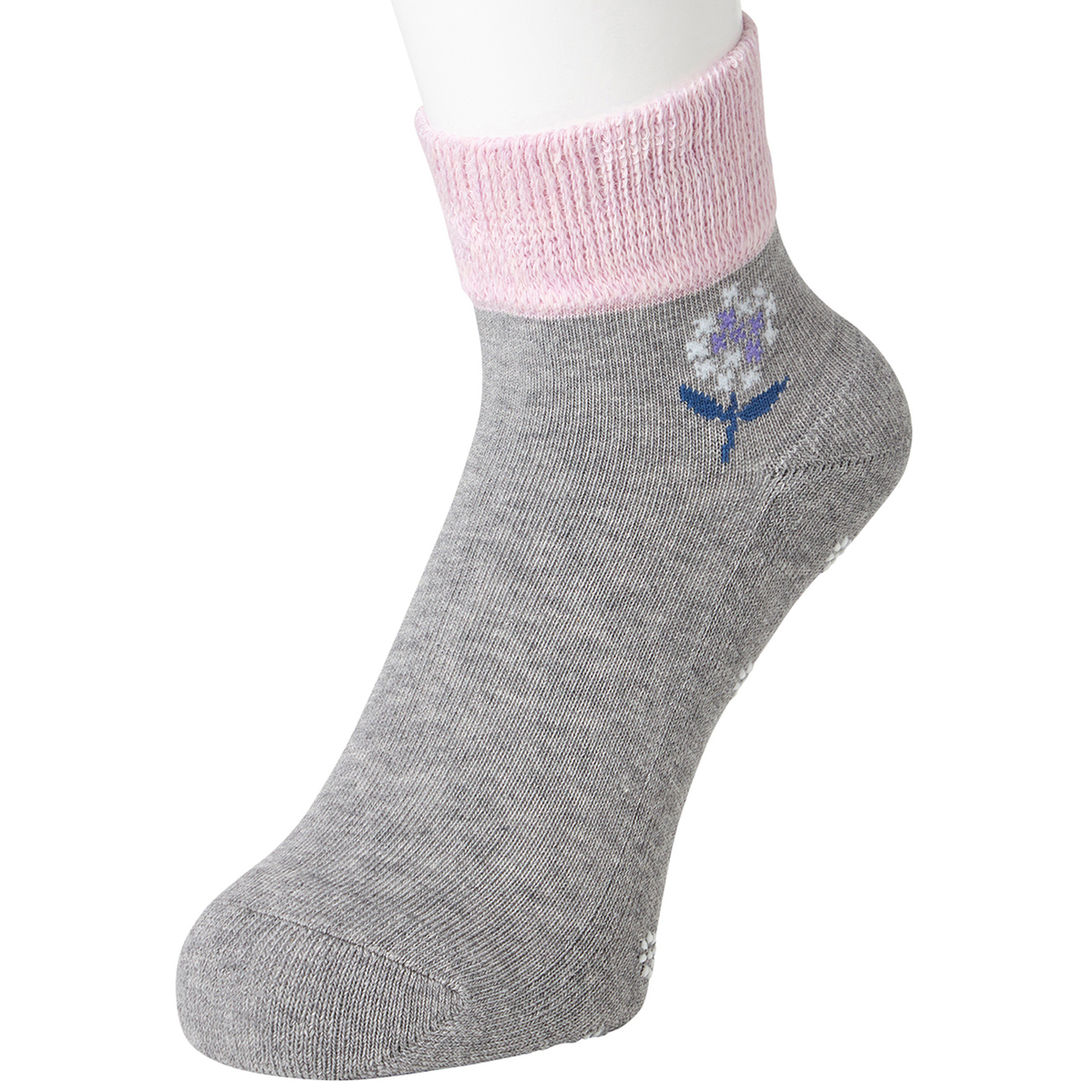 はくらく締め付け感が少ない！ゆったり靴下　花ワンポイント（すべりどめつき）