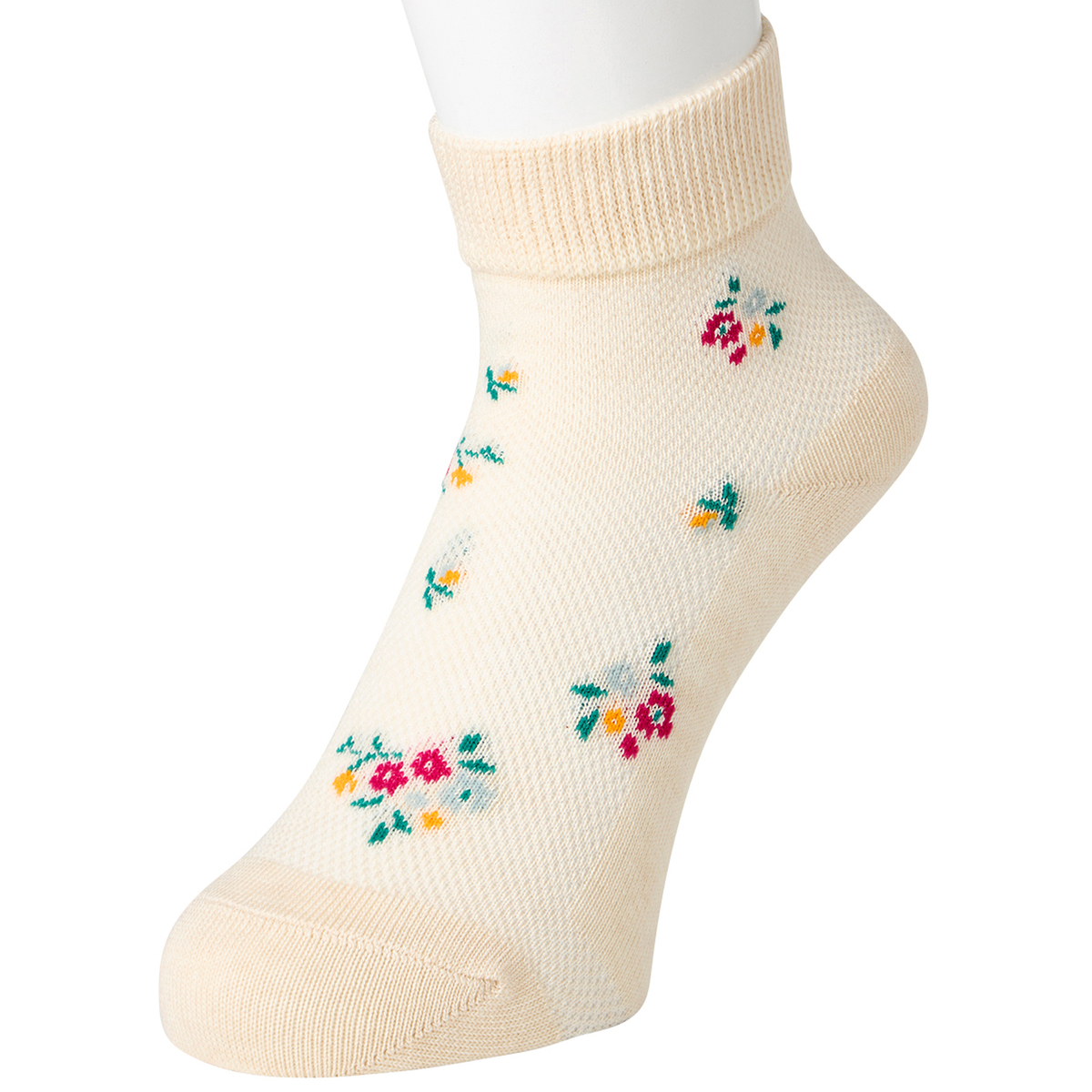 はくらく しめつけない ショートクルー丈 のびーる 小花柄（涼感）