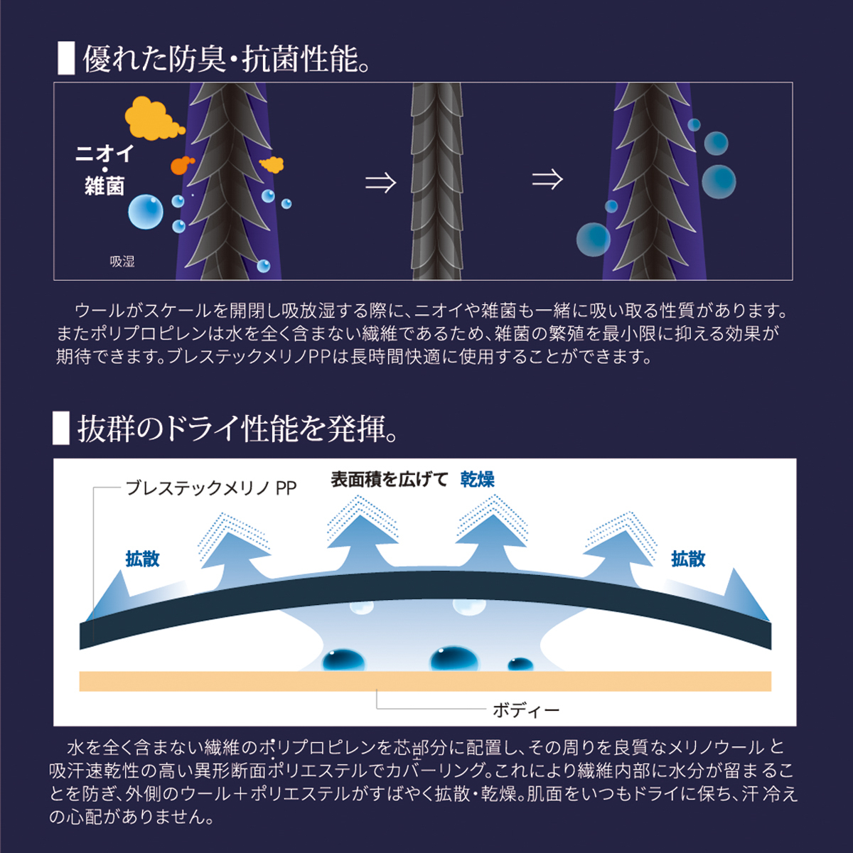 ブレステック メリノPP【薄手】 レディスロングスリーブ