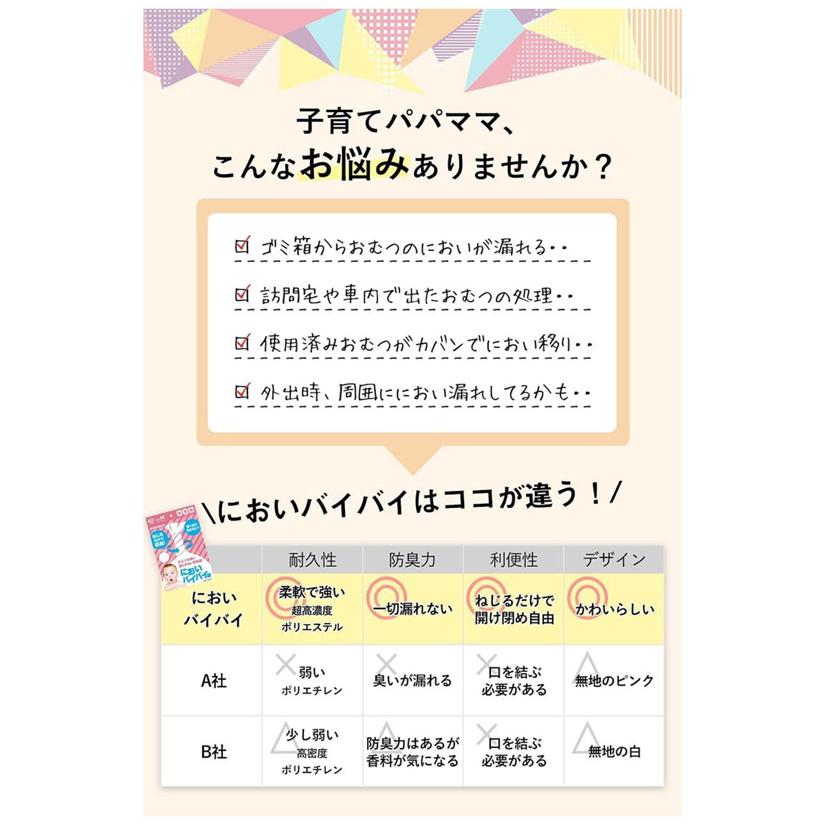 においバイバイ袋　赤ちゃんおむつ用Mサイズ　１８０枚入