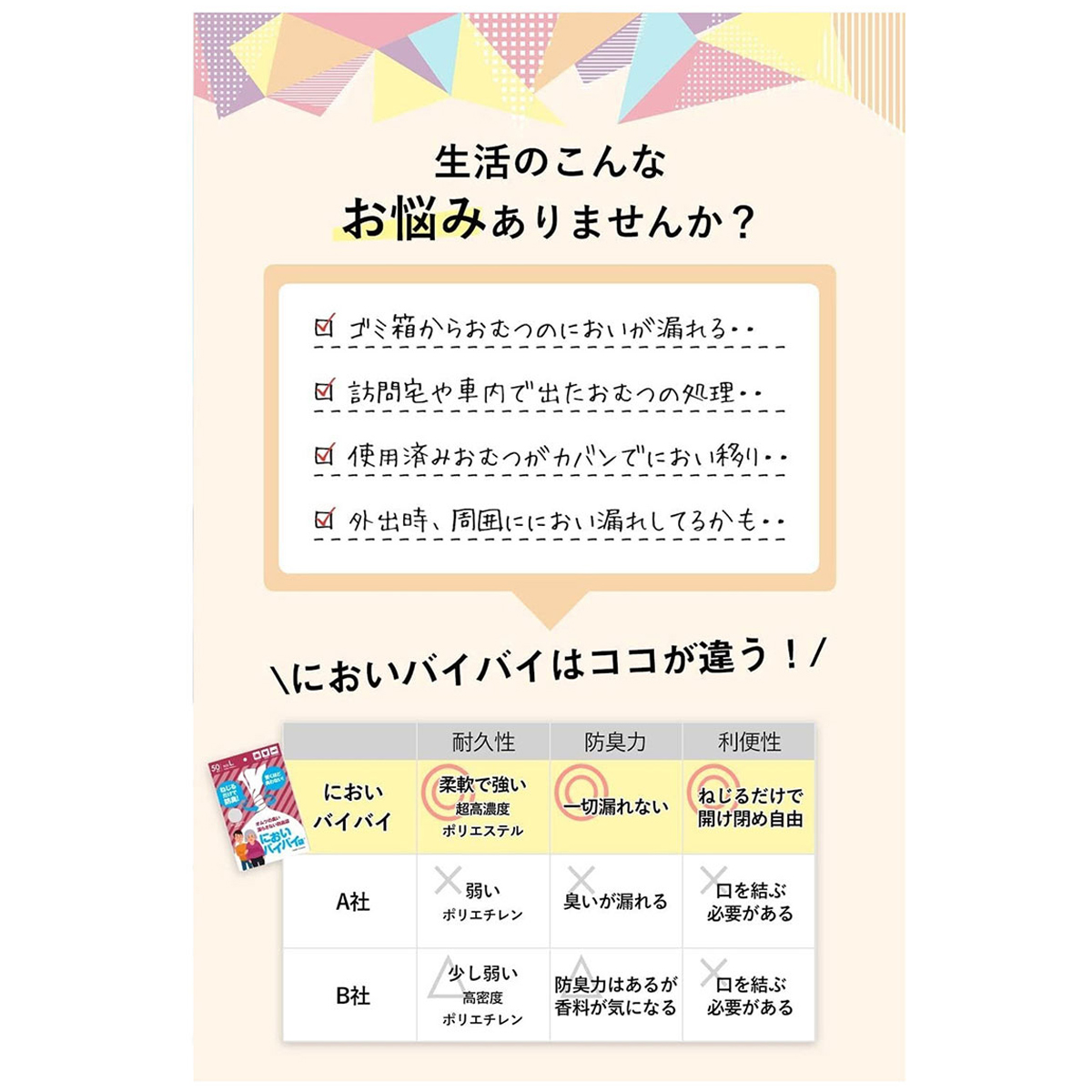 においバイバイ袋　大人おむつ用Lサイズ　１２０枚入