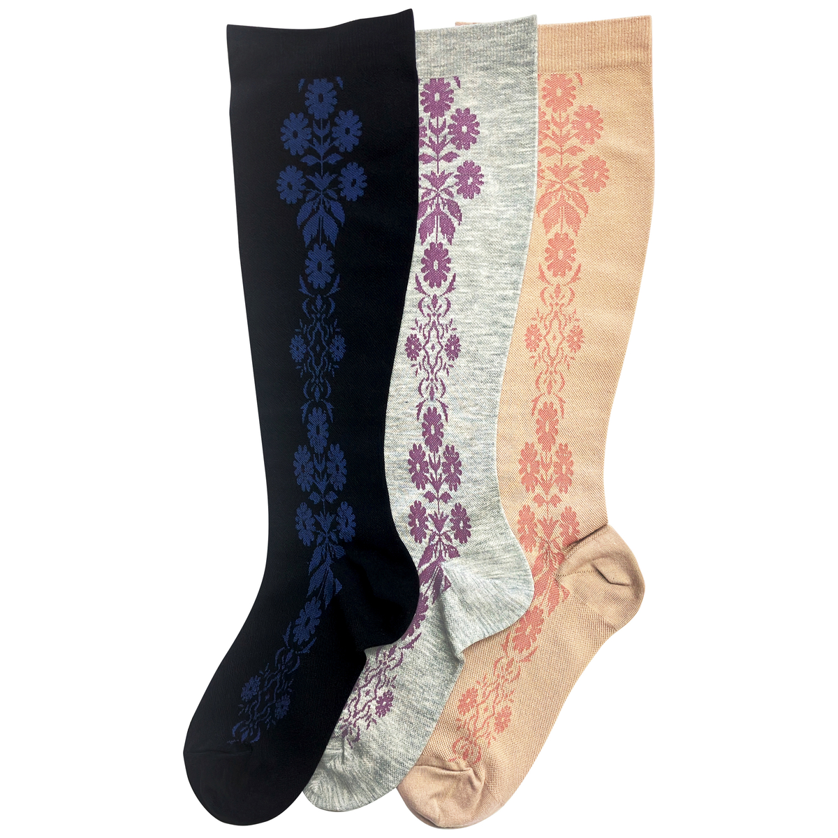 着圧ソックス　フラワーライン柄