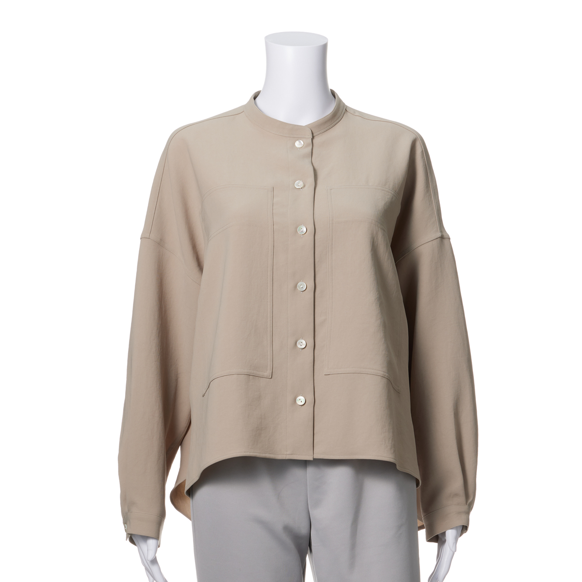 【ル クール】バンドカラー　ビッグポケットシャツ