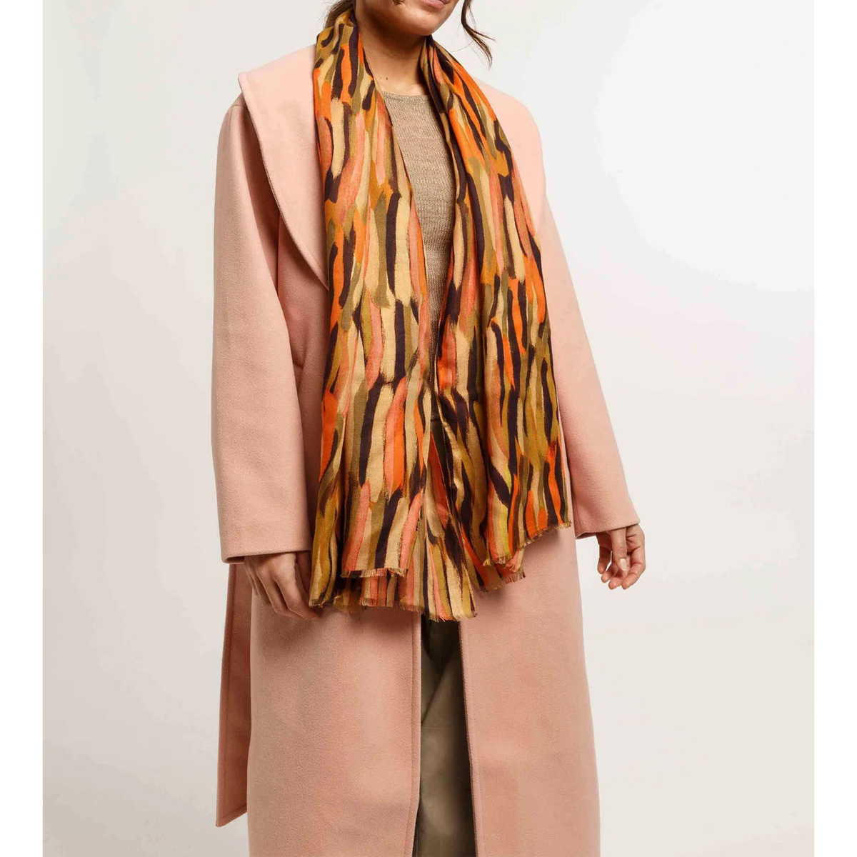 【FRAAS】レーヨン　ストライプ柄プリント　ストール