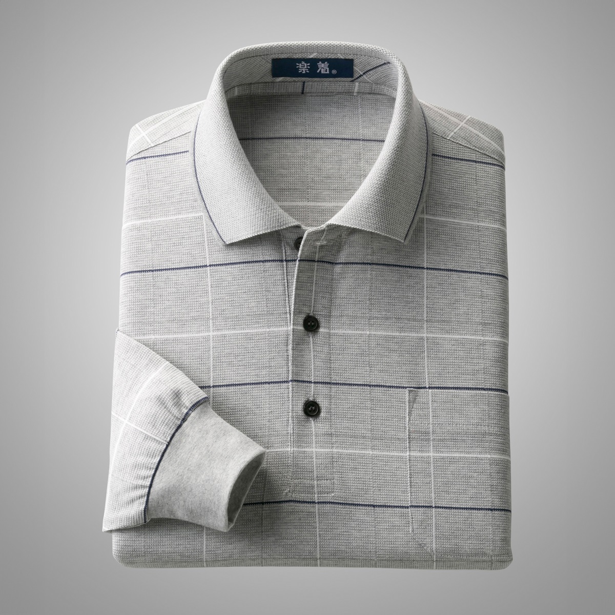 日本製格子柄長袖ポロシャツ２色組