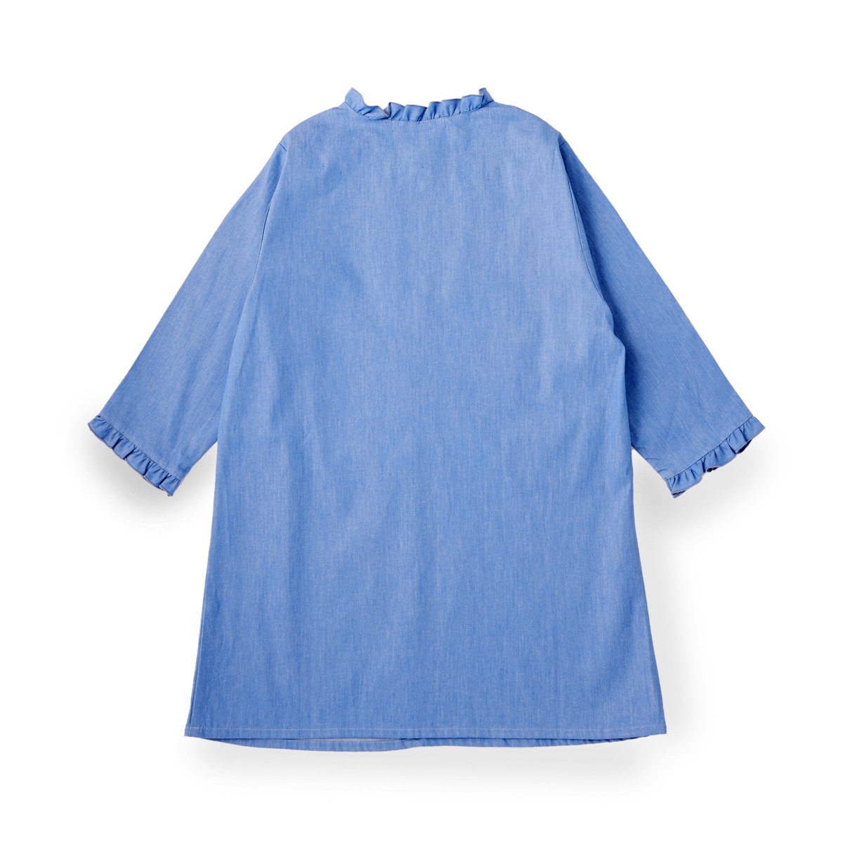 広島産デニムフリル衿ブラウス