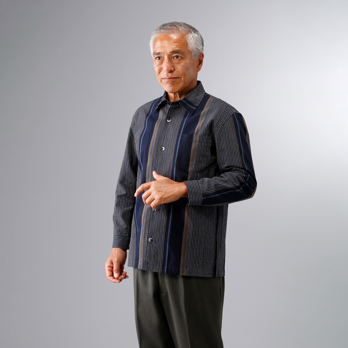 日本製紳士亀田縞長袖シャツ | かぜとゆきオンラインショップ