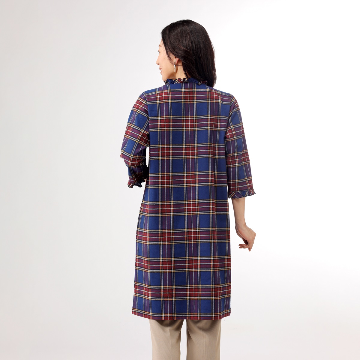 播州織フリル衿ワンピース