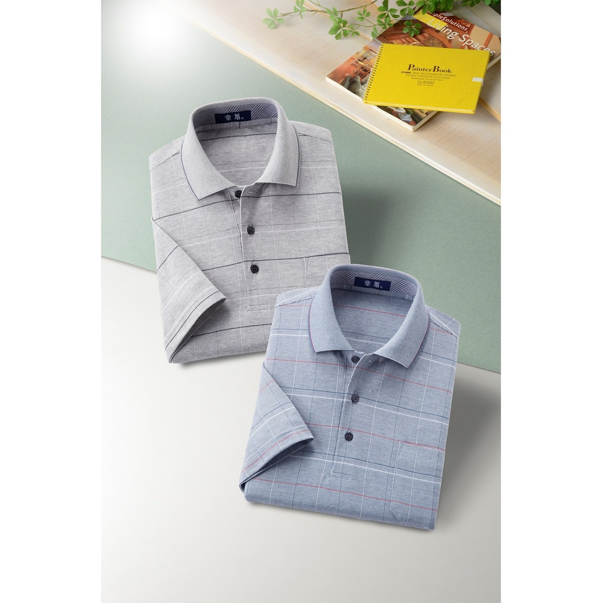 日本製格子柄半袖ポロシャツ２色組