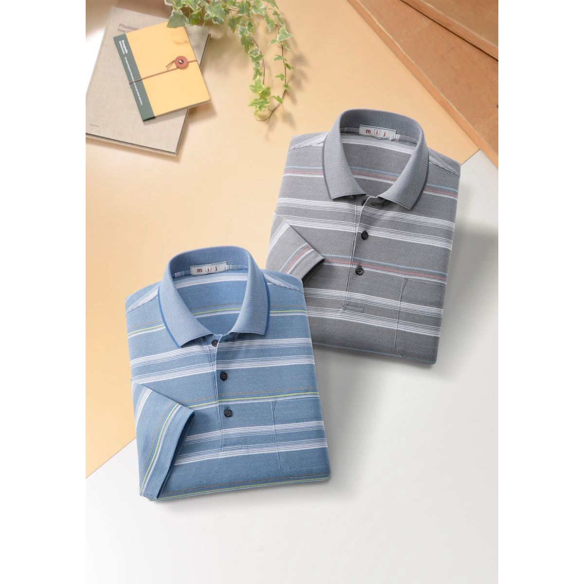 日本製綿混7分袖ポロシャツ2色組