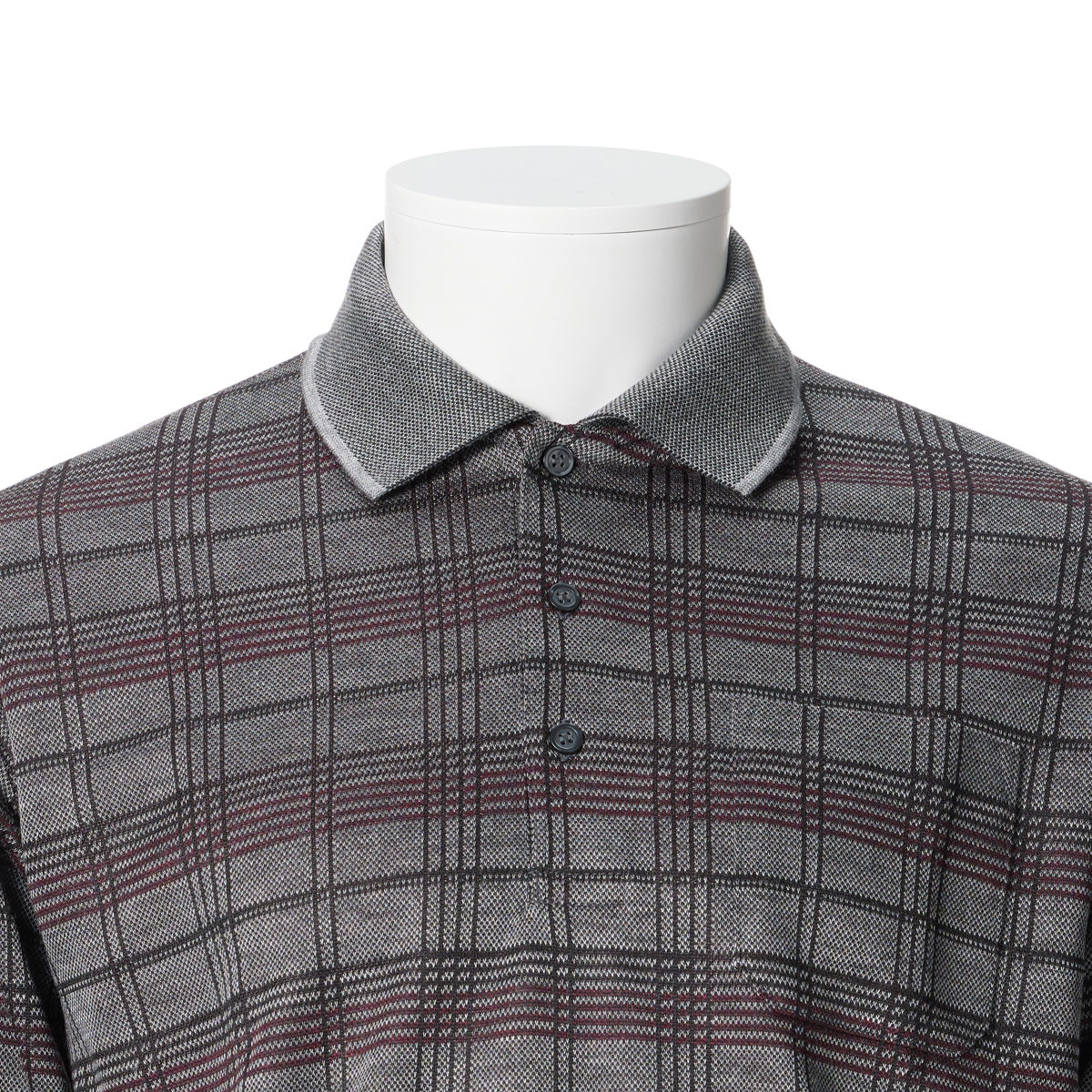 日本製ウール混格子柄長袖ポロシャツ2色組